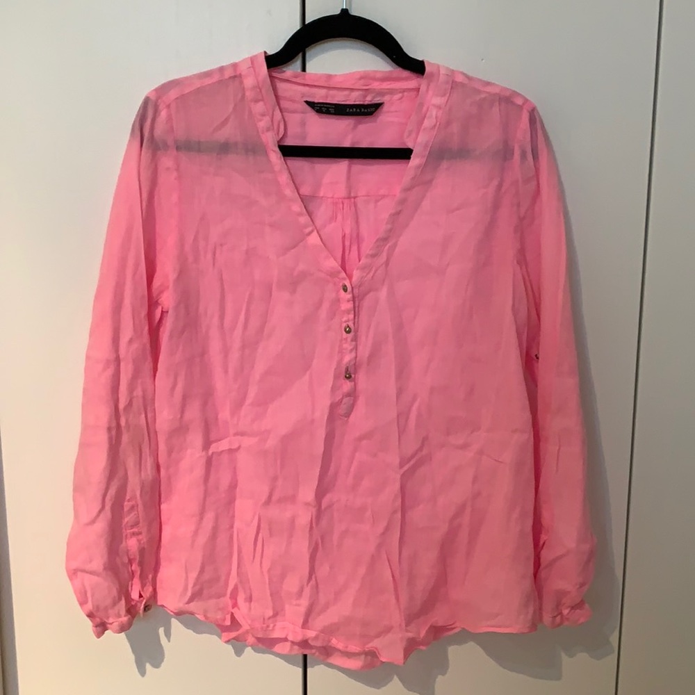 Hot pink linen blouse